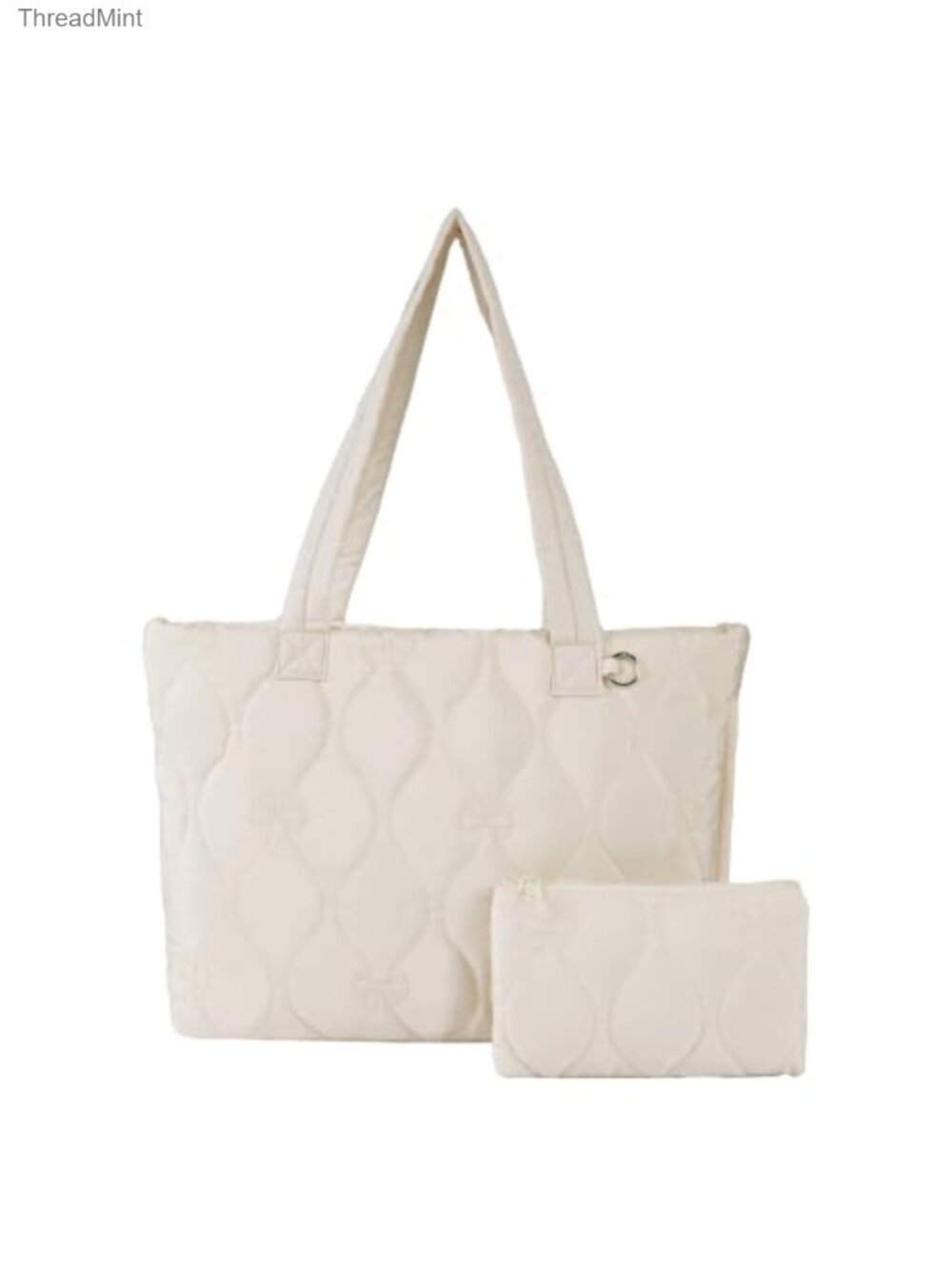 Quilted Puffer Nylon Tote with Cosmetic Pouch, Fits 15.6" Laptop and 30oz